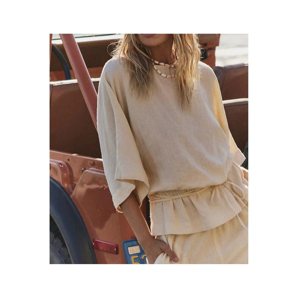 Free People Free-Est Sylvie Linen Tunic Top Wide Sleeve Solid Beachy S 291331